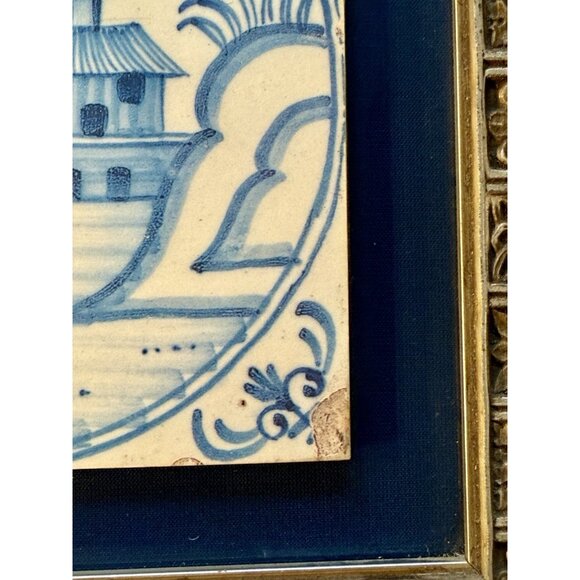 VTG Dutch Delft Blue and White Tile Holland Framed Wall Hanging - Picture 3 of 5